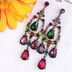 Boho Earrings Long Mixed Rhinestone Drop Posts NWT